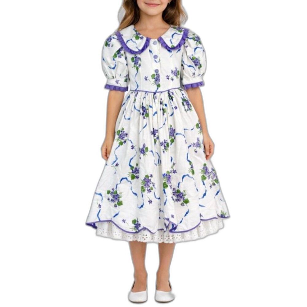 Daisy Kingdom Simplicity 9446 Girls Handmade White Floral VTG 90s Dress Sz 7/8